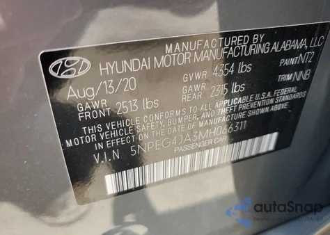 2021 Hyundai Sonata Se from USA, damaged, VIN 5NPEG4JA3MH066311